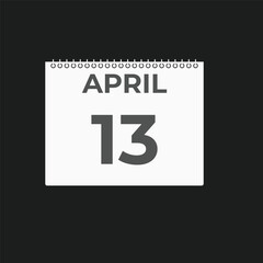 April 13 calendar reminder. 13 April daily calendar icon template. Calendar 13 April icon Design template. Vector illustration
