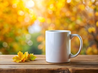 A Blank White Coffee Mug Mockup on a Beautiful Morning Background
