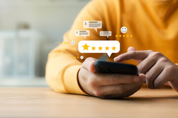 User give rating to service experience on online application, Customer review satisfaction feedback...