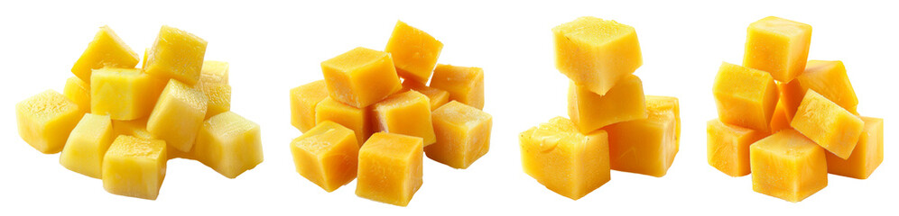 Mango cubes on a transparent background.