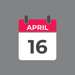 April 16 calendar reminder. 16 April daily calendar icon template. Calendar 16 April icon Design template. Vector illustration
