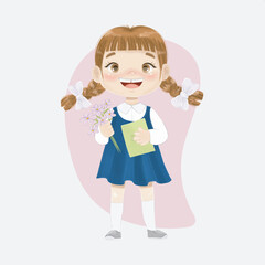 hand drawn school girl holding notebook