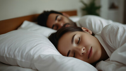 couple sleeping in bed with white background ai generative .ai 