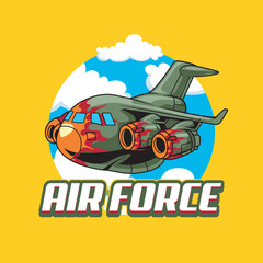 Vector Illustration of Airplane with AIR FORCE words with Cute Cartoon Illustration Available for Plane Badge