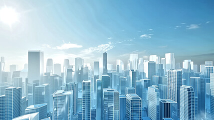Fototapeta premium Structure of transparent skyscrapers and buildings in a large ci