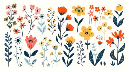 Charming Collection of Doodled Wildflowers with Unique Personalities and Endless Customization Possibilities Generative ai
