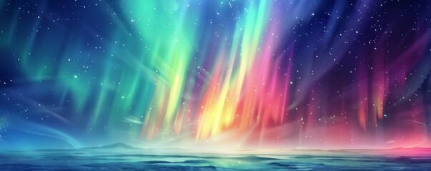 Stunning digital illustration of vibrant aurora borealis over serene landscape
