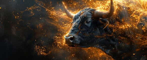 Ethereal golden bull illustration glowing with vibrant energy