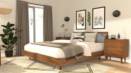 Modern master suite with stylish decor and natural light