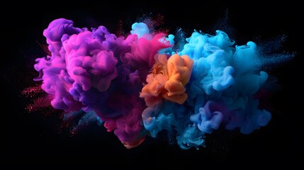 Splash of color paint, water or smoke on dark background, abstract pattern, generative AI.