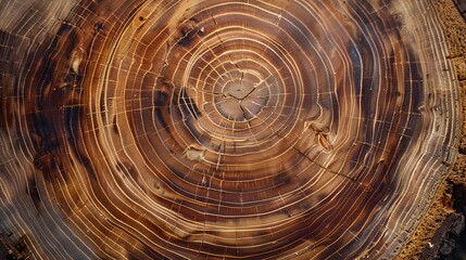 Fototapeta premium Old wooden oak tree cut surface. Rough organic texture of tree rings with close up of end grain.