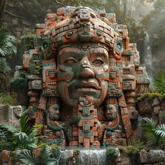 Obraz premium Exploring the intersection of culture and sustainability through art inspired by the Mayan civilization and the love for our planet