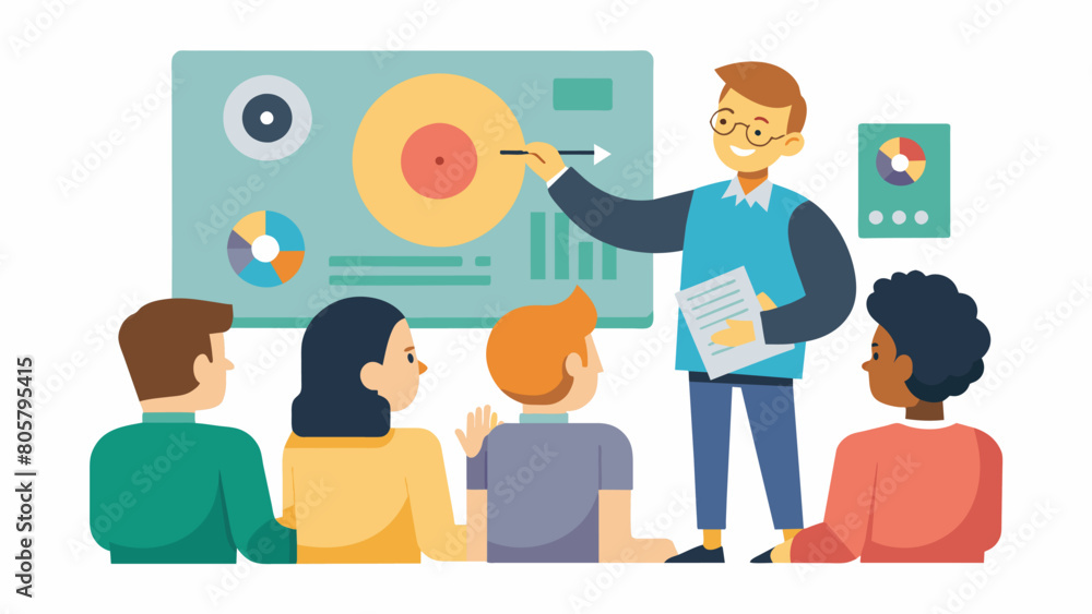Poster a teacher holds up a diagram of a record player and explains the inner workings of the technology be