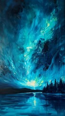 Naklejka premium A mesmerizing display of the Northern Lights dancing across the night sky