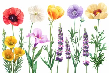 Fototapeta premium Colorful abstract meadow floral silhouette artwork in vibrant colors against a background. Great is flower design inspiration