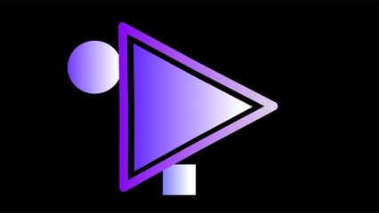 Play button triangle geometric shape over empty black background