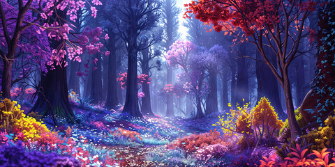 Fantasy Mysterious Tropical Forest Landscape Background Panorama Concept Drawing image HD Print Neo Game Art V11 48