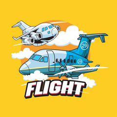 Vector Illustration of Airplane with FLIGHT words with Cute Cartoon Illustration Available for Plane Badge