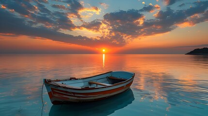 boat on the sea at the sunset 