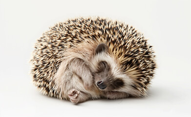 Obraz premium Sleeping Cute Hedgehog. Young Animal Resting on Blue Background.