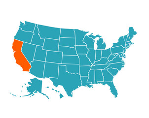 USA vector map with California map prominent.