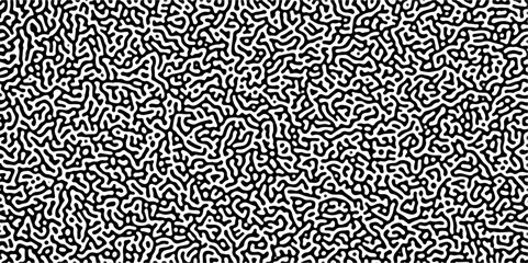 Turing reaction diffusion monochrome seamless pattern with chaotic motion. Linear design with biological shapes. Organic lines in Memphis. abstract truing organic wallpaper background.