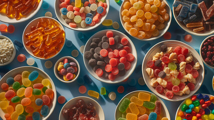 fondo de dulces y gomitas de diferentes colores 