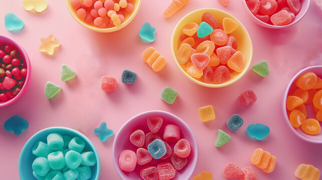 fondo de dulces y gomitas de diferentes colores 