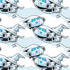 Vector Illustration of Airplane with Cute Cartoon Illustration Available for Pattern