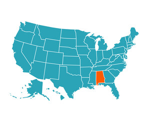 USA vector map with Alabama map prominent. © AmolXNova