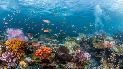 Fototapeta premium A vibrant coral reef teeming with diverse marine life underwater