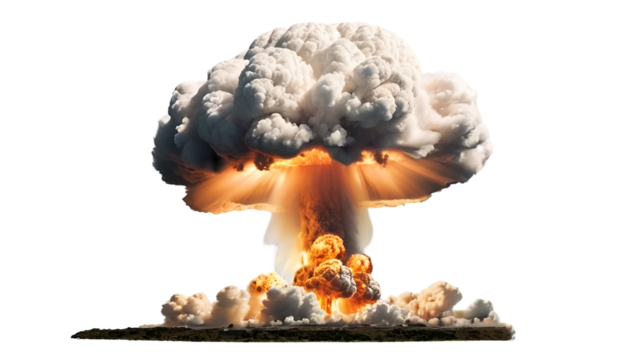 Terrible Nuclear explosions like  mushroom cloud. Nuclear bomb test isolated on white background