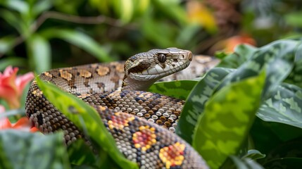 Baroque Patterned Rattlesnake Slithering through a Lush Garden A Stunning Interplay of Nature and Expression Generative ai