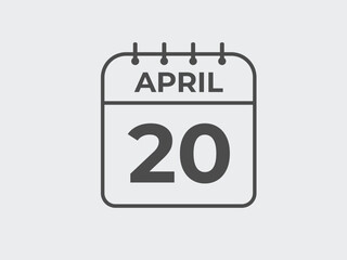 April 20 calendar reminder. 20 April daily calendar icon template. Calendar 20 April icon Design template. Vector illustration
