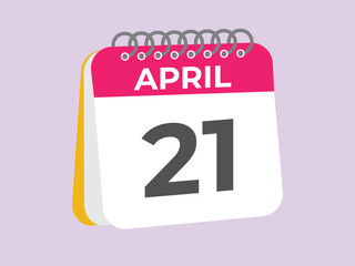 April 21 calendar reminder. 21 April daily calendar icon template. Calendar 21 April icon Design template. Vector illustration
