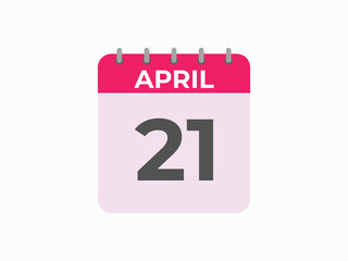 April 21 calendar reminder. 21 April daily calendar icon template. Calendar 21 April icon Design template. Vector illustration
