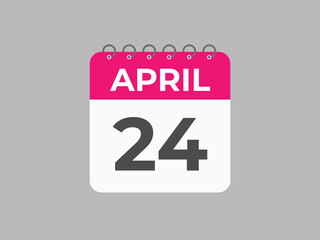 April 24 calendar reminder. 24 April daily calendar icon template. Calendar 24 April icon Design template. Vector illustration
