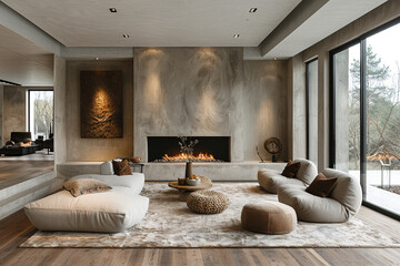 A modern sofa chair in a serene living room oasis.