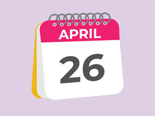 April 26 calendar reminder. 26 April daily calendar icon template. Calendar 26 April icon Design template. Vector illustration
