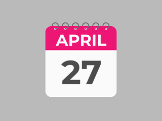 April 27 calendar reminder. 27 April daily calendar icon template. Calendar 27 April icon Design template. Vector illustration
