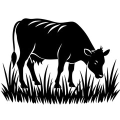 cattle-are-eating-grass-on-the-field-vector-silhou (2)