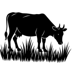 cattle-are-eating-grass-on-the-field-vector-silhou (3)