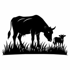cattle-are-eating-grass-on-the-field-vector-silhou (8)