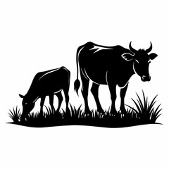 cattle-are-eating-grass-on-the-field-vector-silhou (12)