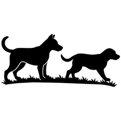 two-dog-are-playing-on-the-grass-vector-silhouette (3)