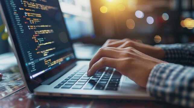 Hands Coding on Laptop Keyboard