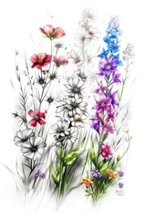 Colorful abstract meadow floral silhouette artwork in vibrant colors against a background. Great is flower design inspiration
