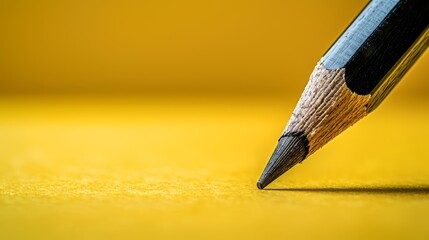   A tight shot of a pencil tip on a yellow background, the pencil's body largely hidden - Powered by Adobe