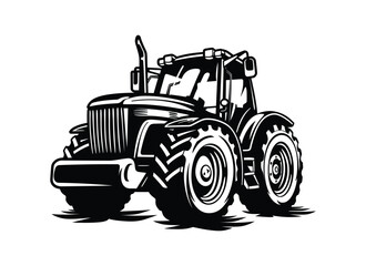 Silhouette of a tractor illustration vector with tractor icon and logo on white background