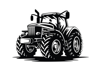 Silhouette of a tractor illustration vector with tractor icon and logo on white background